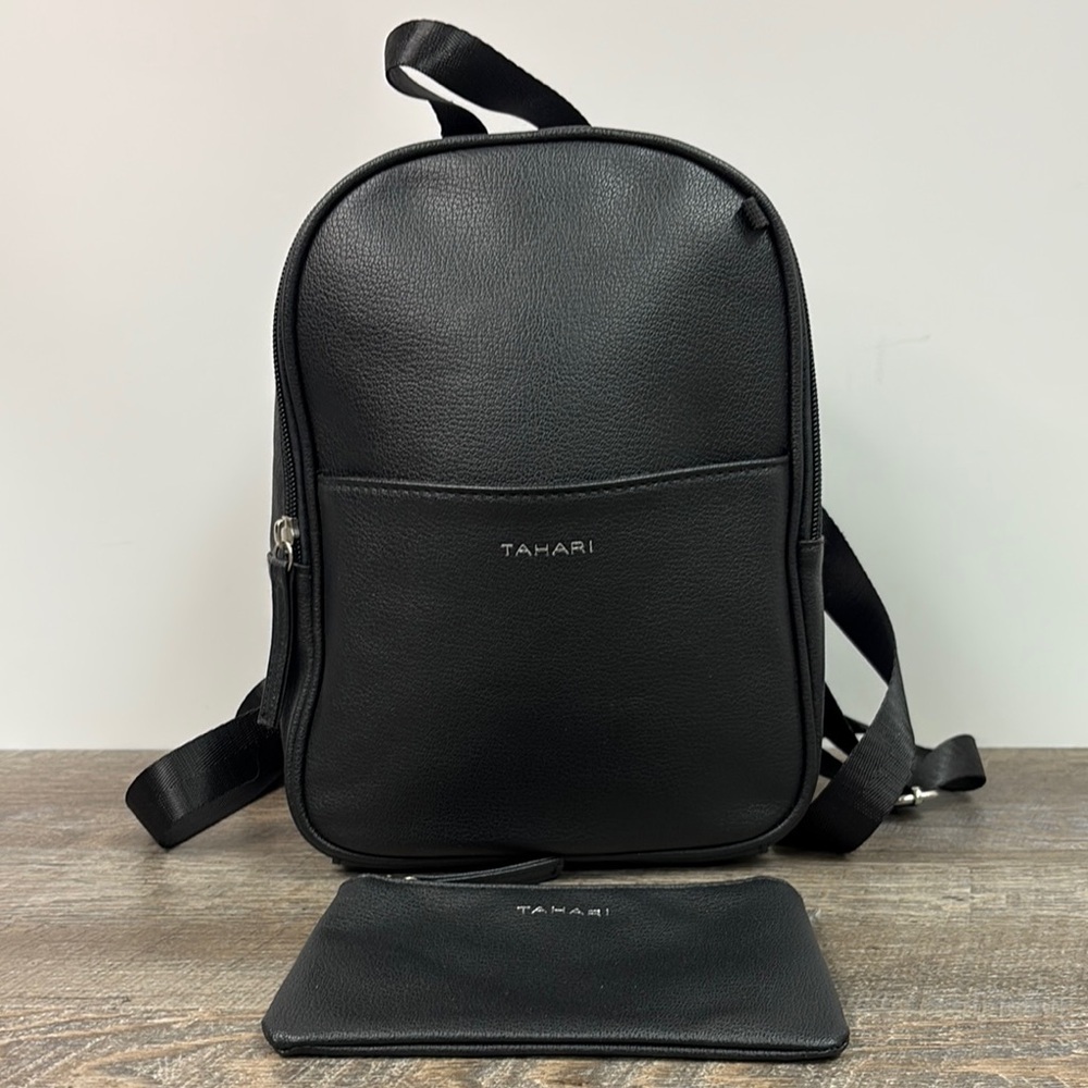Tahari 2 Piece Black Vegan Backpack | Pouch Set